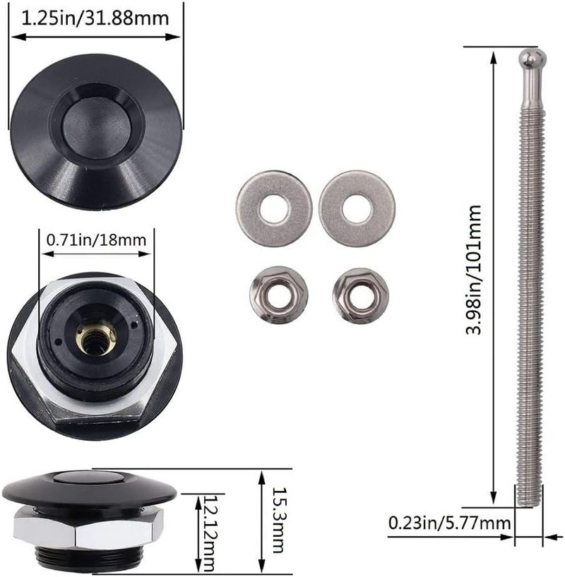 ANJOSHI 2Pack Quick Release Latch Lock Clip Push Button Bonnet Kit 1.25in/32mm Diameter Universal Aluminum Alloy Quick Latch Lock for Auto Car Bumper License Plate Hood or Various DIY(2Pack-Black) - Image 3